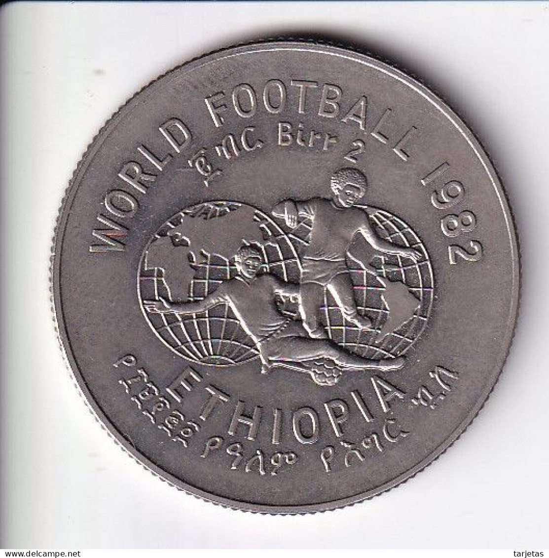 MONEDA DE ETIOPIA DE 2 BIRR DEL AÑO 1982 (COIN) MUNDIAL DE ESPAÑA (FUTBOL-FOOTBALL) - Ethiopie