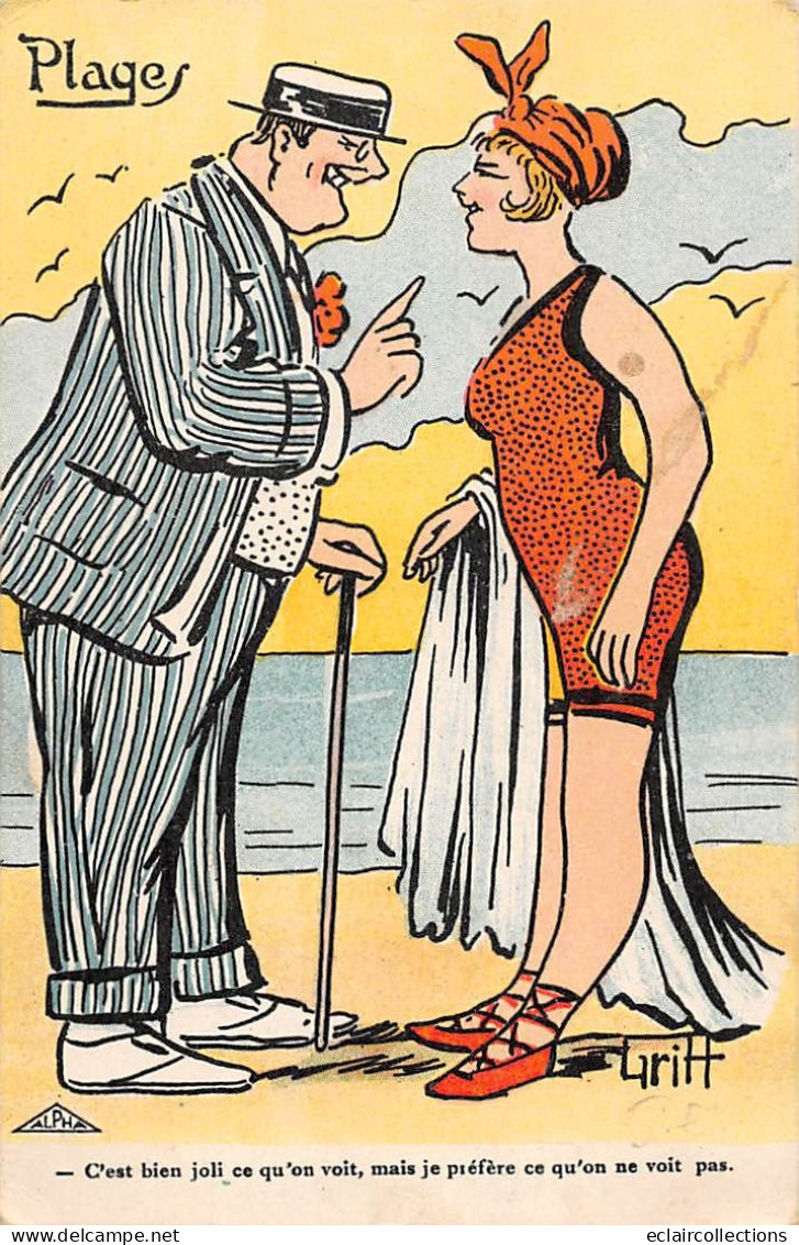 Illustrateur  .Griff.     Humour     Couple. Plage    Les Dix Commandements     2 Cartes    .   (voir Scan) - Griff