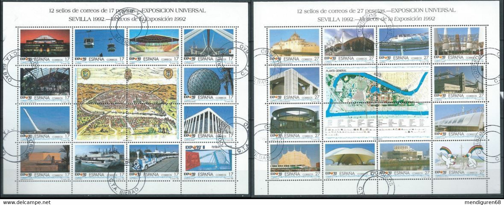 ESPAGNE SPANIEN SPAIN ESPAÑA 1992 M/S EXPO'92 SET 2V USED ED HB3189-9 YT F2771-82/83-94 MI B3036-47/3048-59 SC SH2672/73 - Gebraucht