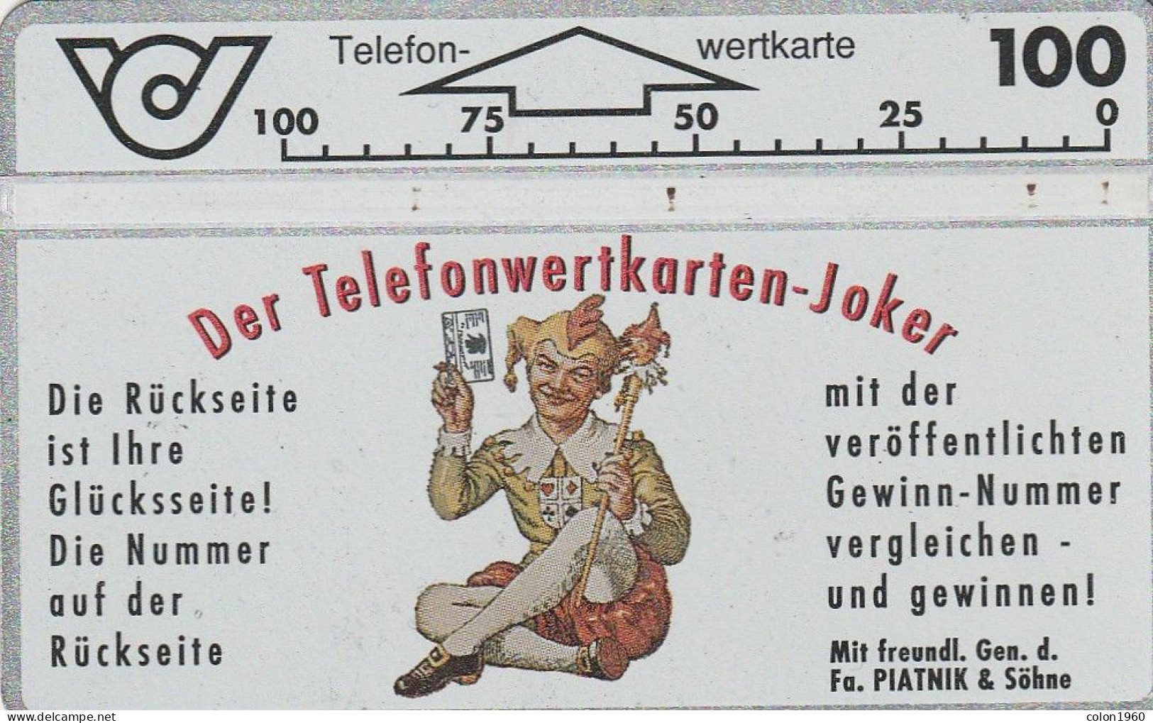 AUSTRIA. 026 (105D). Der Telefonwertkarten-Joker. 100U. 1991-05-01. (128) - Oesterreich