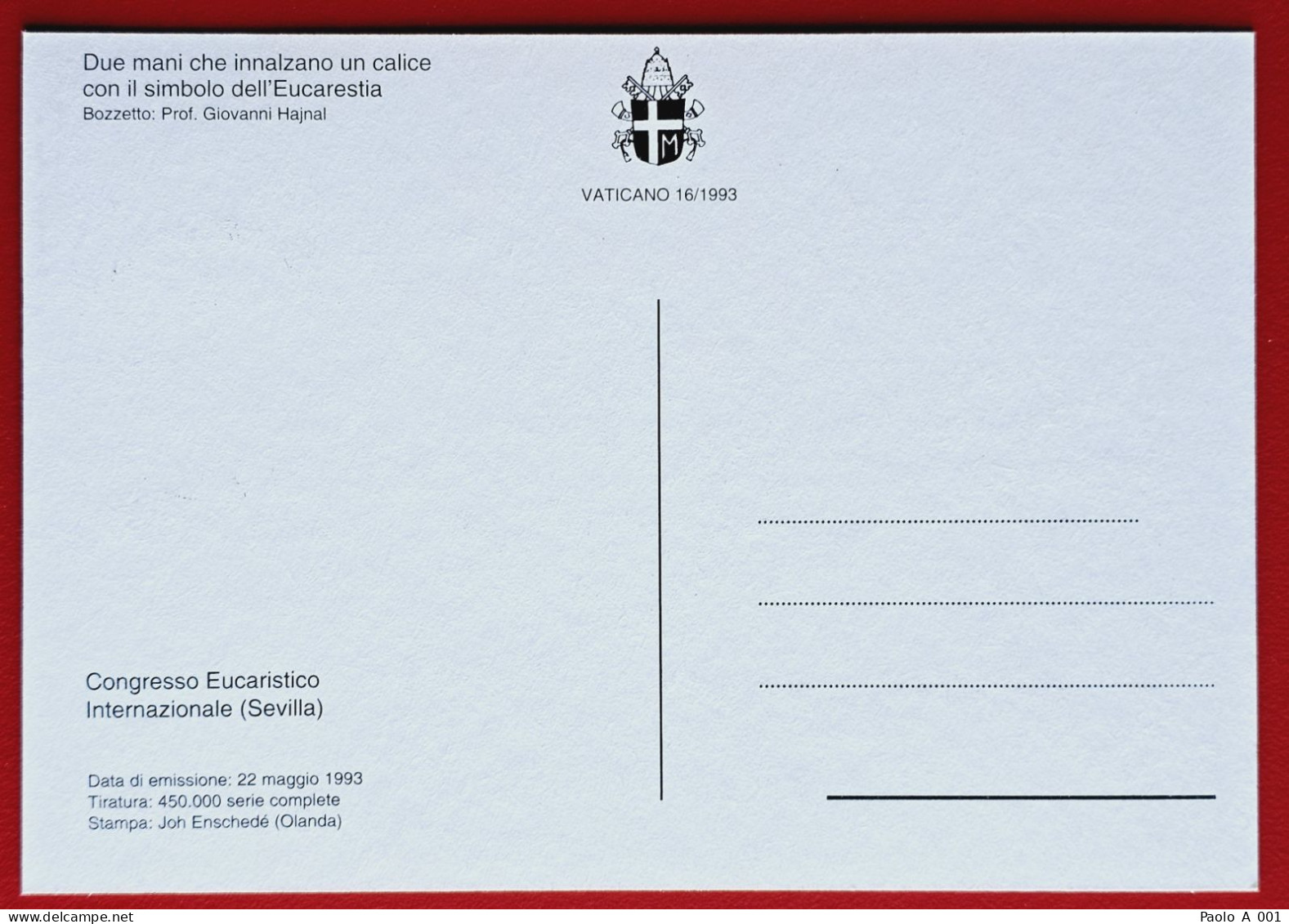 VATICANO VATIKAN VATICAN 1993 CONGRESSO EUCARISTICO SEVILLA MAXIMUM CARD - Covers & Documents