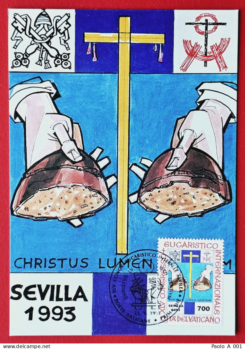 VATICANO VATIKAN VATICAN 1993 CONGRESSO EUCARISTICO SEVILLA MAXIMUM CARD - Cartas & Documentos