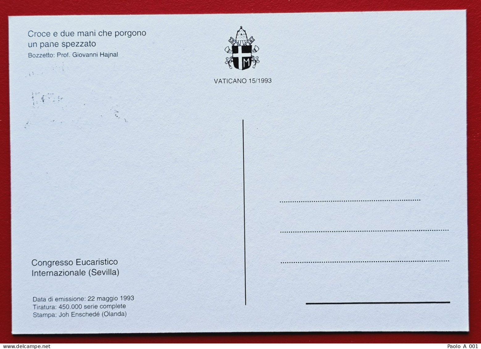 VATICANO VATIKAN VATICAN 1993 CONGRESSO EUCARISTICO SEVILLA MAXIMUM CARD - Brieven En Documenten