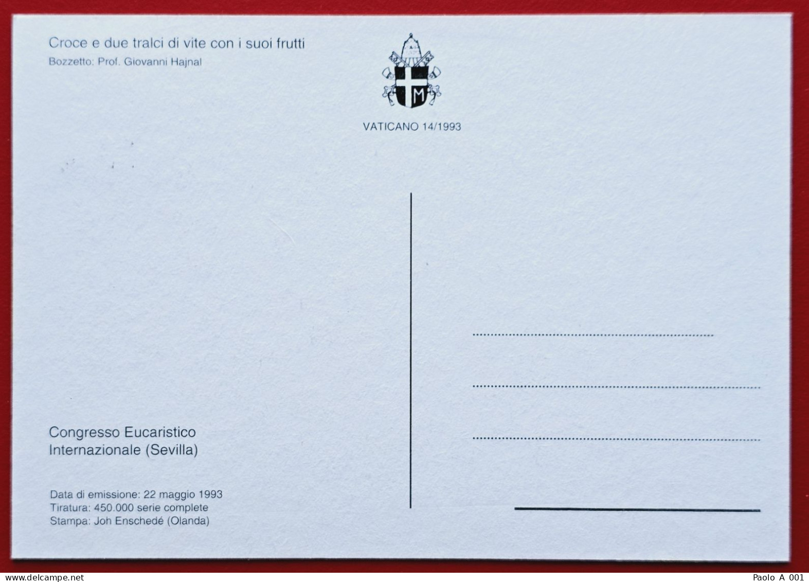 VATICANO VATIKAN VATICAN 1993 CONGRESSO EUCARISTICO SEVILLA MAXIMUM CARD - Lettres & Documents