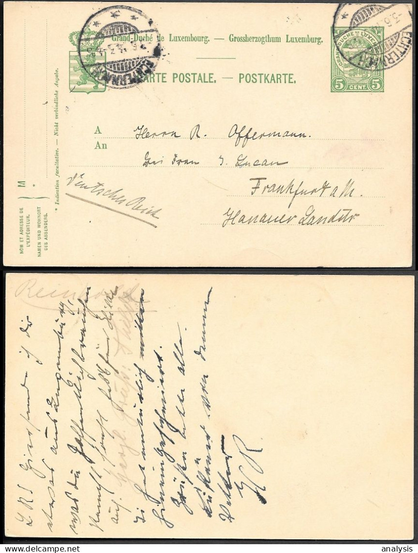 Luxembourg Echternach 5c Postal Stationery Card Mailed To Germany 1914 - 1907-24 Ecusson