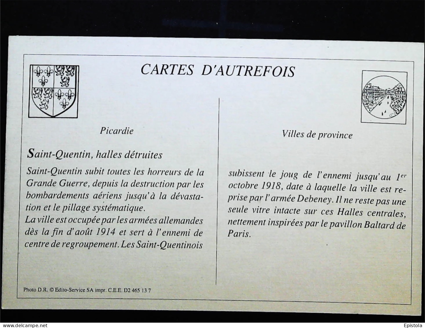 ► PICARDIE 60 - SAINT QUENTIN - Halles Centrales Après La Guerre   - Collection EDITO (CPA En Reproduction) - Picardie