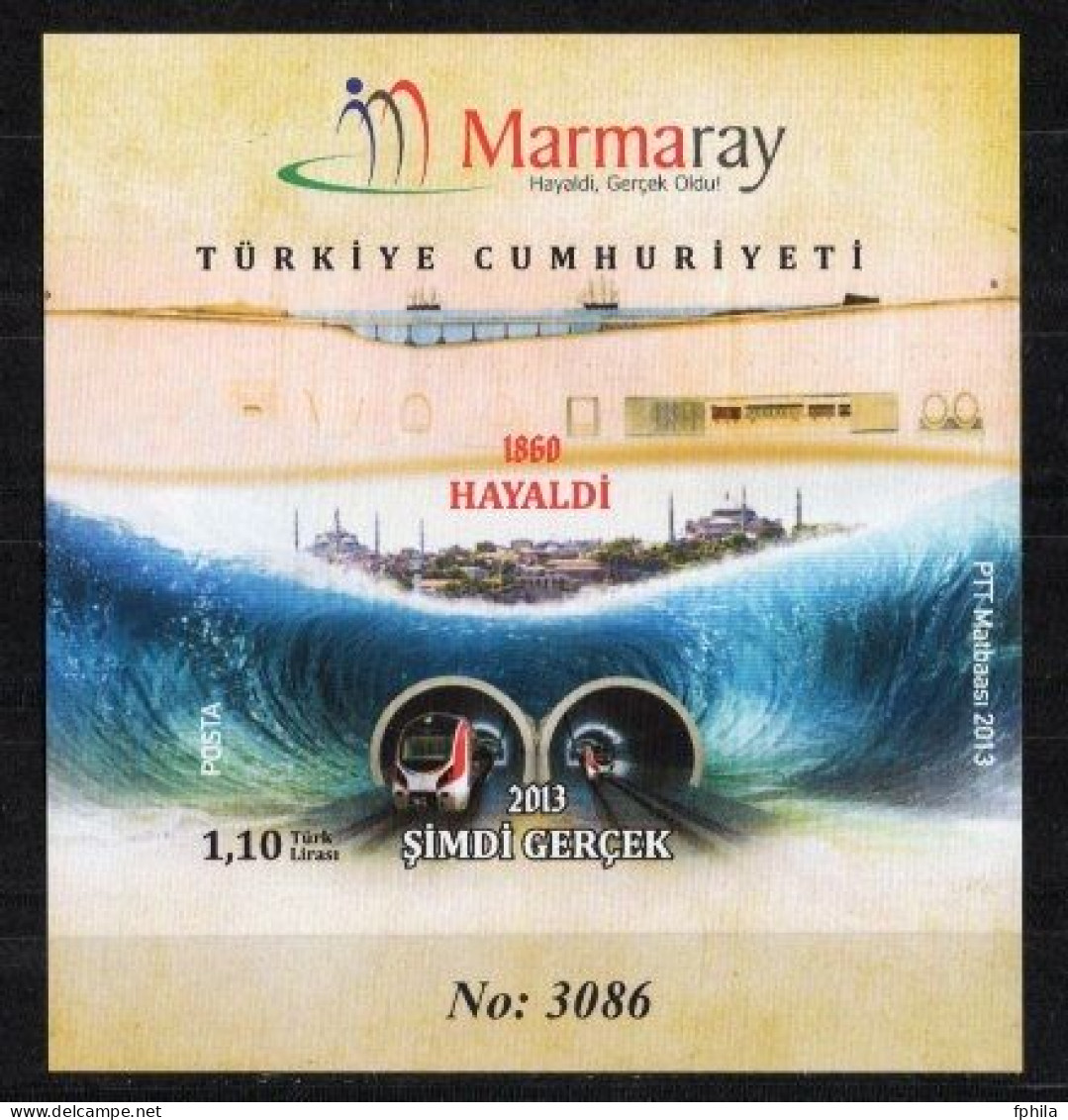 2013 TURKEY MARMARAY WAS ONCE A DREAM, NOW IT'S REALITY - TRAINS , SUBWAY IMPERFORATED SOUVENIR SHEET MNH ** - Blocs-feuillets