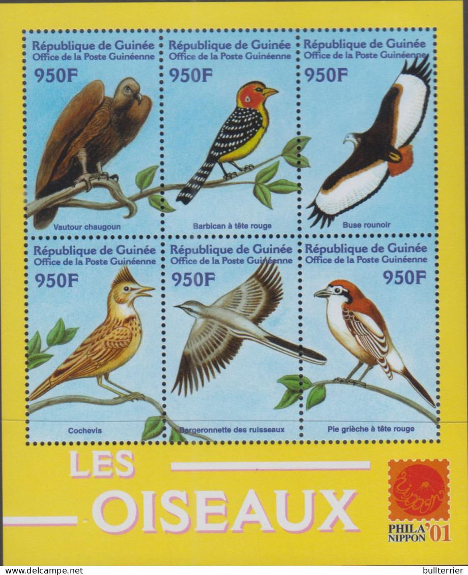 BIRDS - GUINEE REP -  2001 - PHILANIPPON BIRDS SHEETLET OF 6 MINT NEVER HINGED - Segler & Kolibris