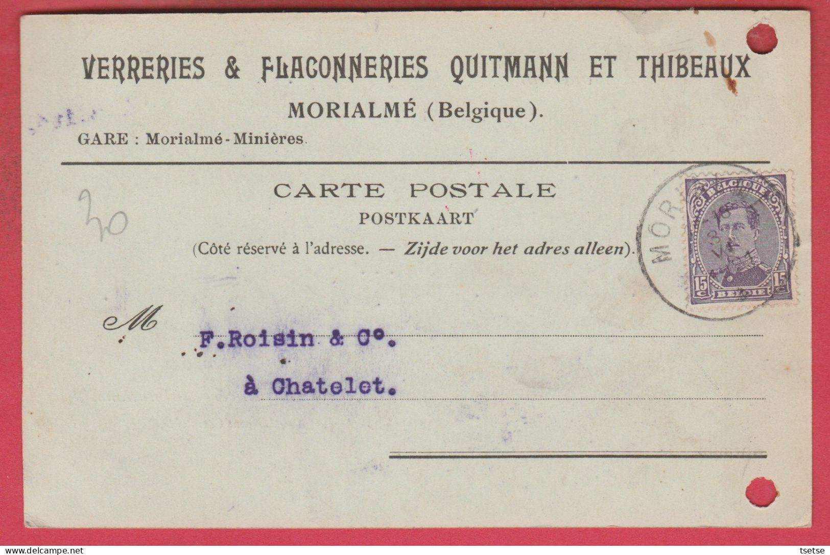 Morialmé - Carte Postale - Verreries & Flaconneries Quitmann Et Thibeaux  -1921  ( Voir Verso ) - Florennes