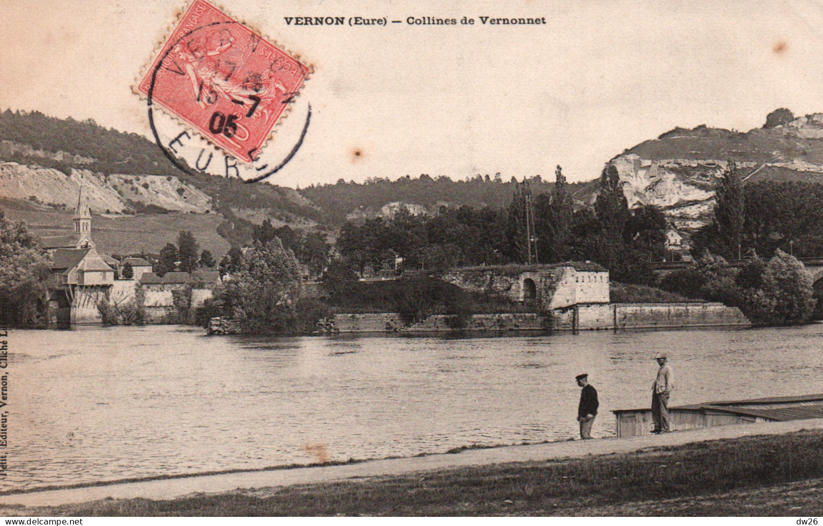 Vernon (Eure) Les Bords De La Seine Et Collines Du Vernonnet, L'Eglise - Edition Petit - Carte De 1905 - Vernon