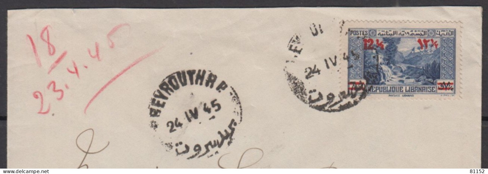 GRAND LIBAN  7 Pi 50 Bleu Surchargé 12.5  Y.T.163   SEUL  Sur Lettre De BEYROUTH  Le 24 IV 1945  Pour ALEP Syrie - Covers & Documents