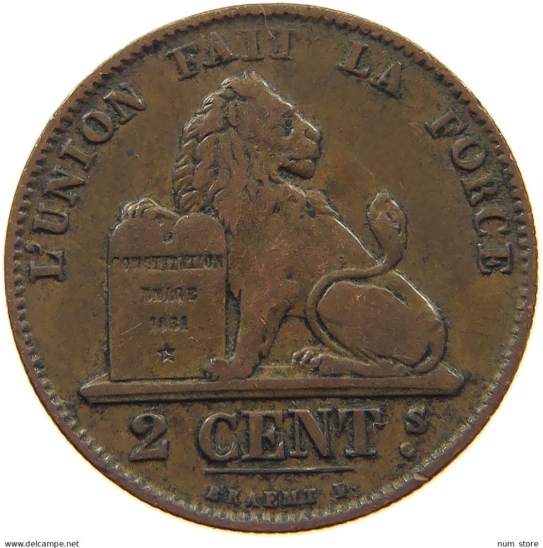 BELGIUM 2 CENTIMES 1856 #s078 0375 - 2 Cents