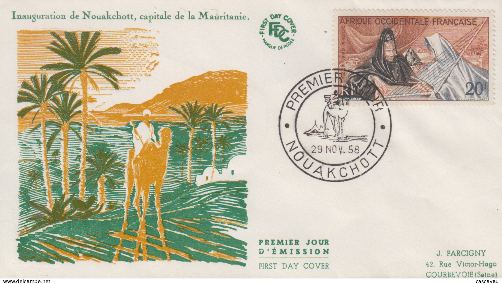 Enveloppe  FDC  1er  Jour   AFRIQUE  OCCIDENTALE  FRANCAISE    Inauguration  De   NOUAKCHOTT   1958 - Sonstige & Ohne Zuordnung