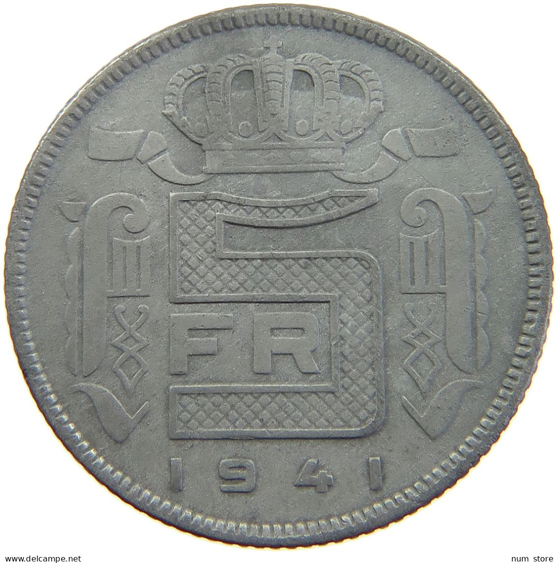 BELGIUM 5 FRANCS 1941 #a086 0453 - 5 Francs