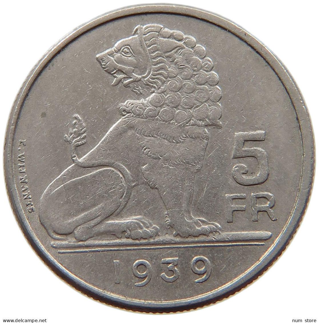 BELGIUM 5 FRANCS 1939 #s014 0089 - 5 Francs