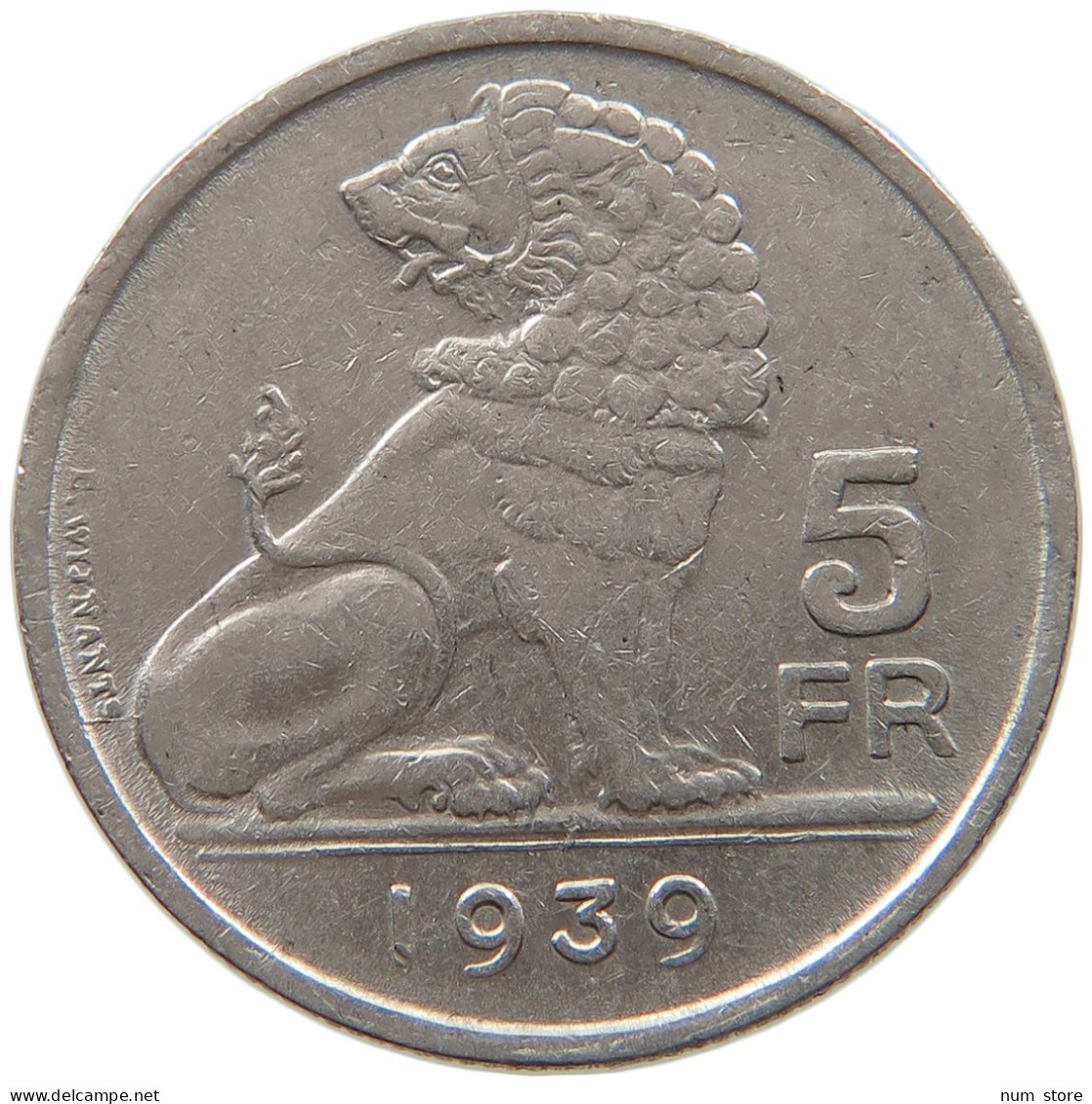 BELGIUM 5 FRANCS 1939 #a034 0603 - 5 Francs