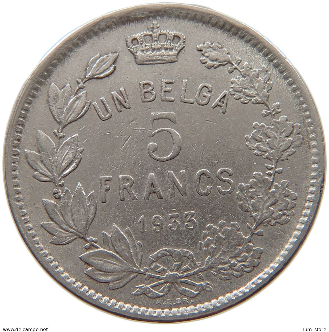 BELGIUM 5 FRANCS 1933 #s014 0135 - 5 Francs & 1 Belga