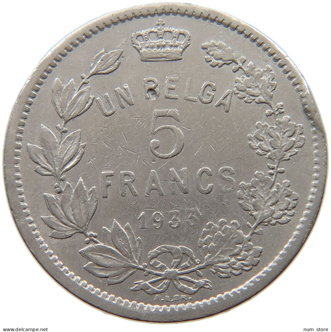 BELGIUM 5 FRANCS 1933 #s039 0099 - 5 Frank & 1 Belga