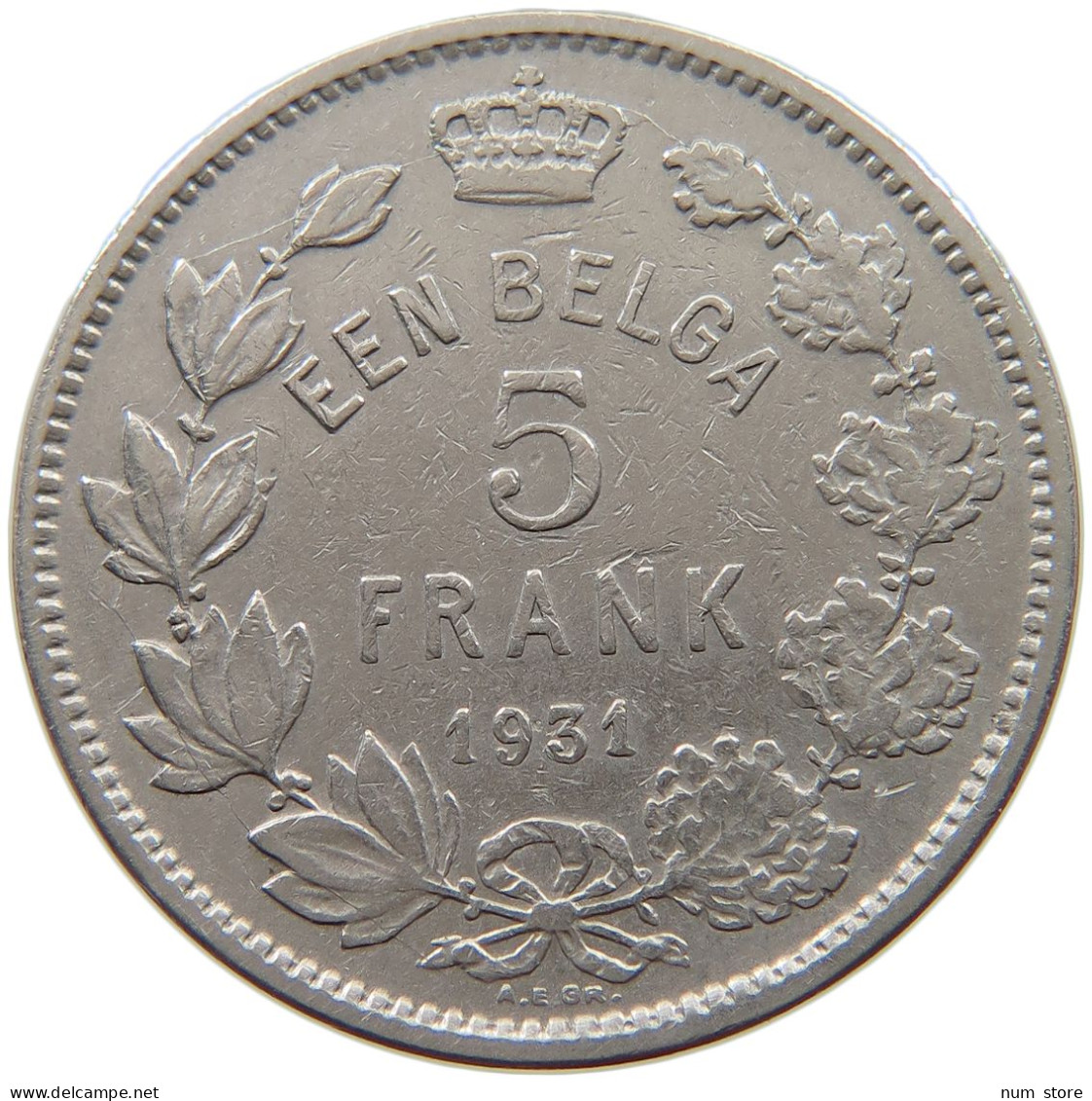 BELGIUM 5 FRANC 1931 #s039 0095 - 5 Francs & 1 Belga