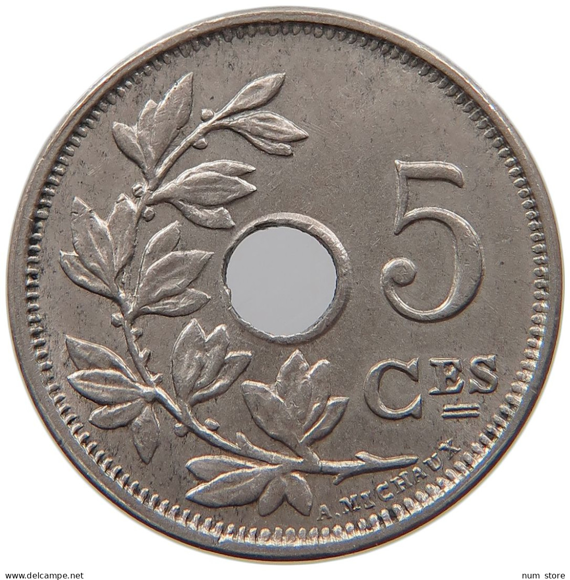 BELGIUM 5 CENTIMES 1922 TOP #s022 0089 - 5 Cent