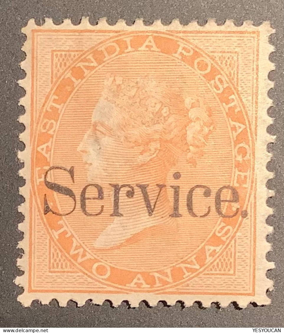 India 1867-73 Official Stamp: SERVICE Overprint Queen Victoria 2 Anna Fine Mint With Original Gum  (Signed Scheller Inde - 1858-79 Crown Colony