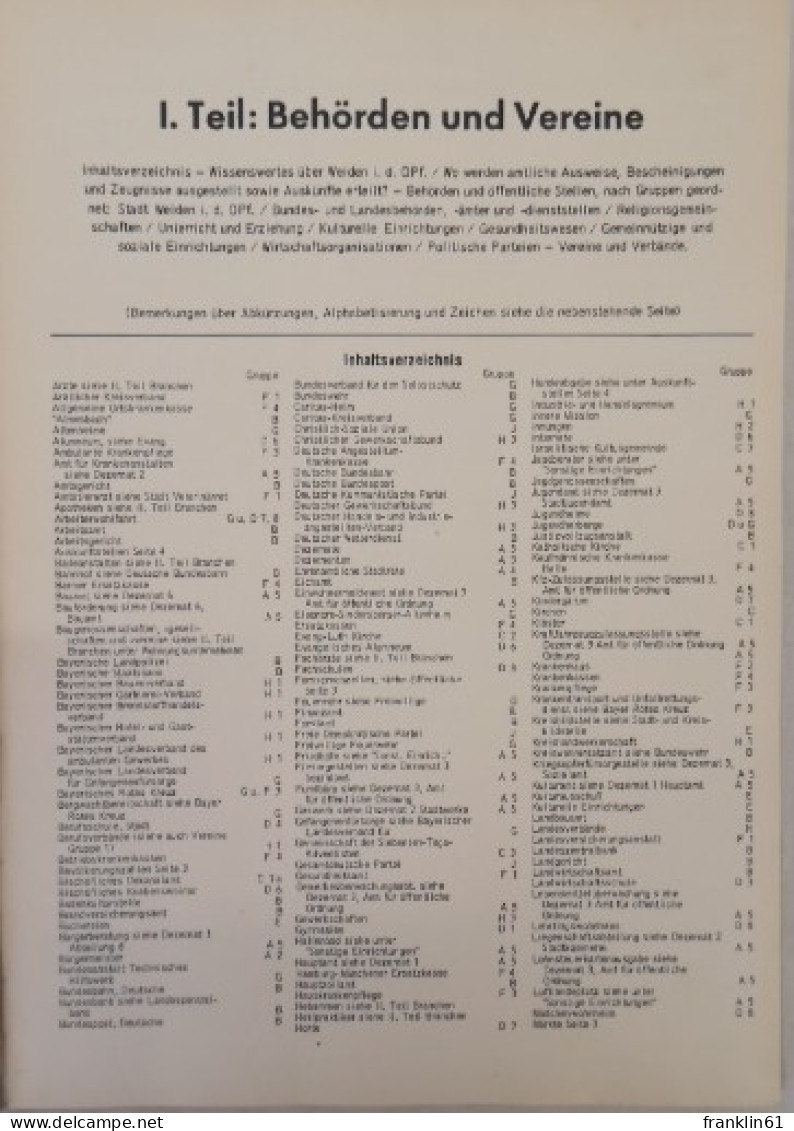 Adreßbuch Der Stadt Weiden I. D. Opf. 1972. - Glossaries