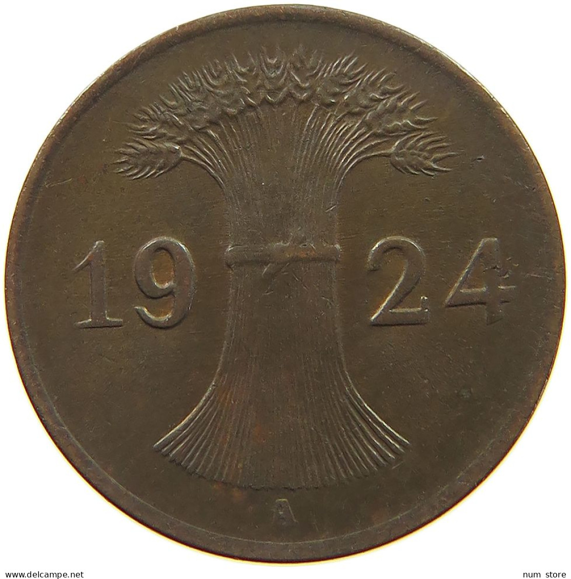 GERMANY WEIMAR 1 PFENNIG 1924 A #a059 0741 - 1 Renten- & 1 Reichspfennig