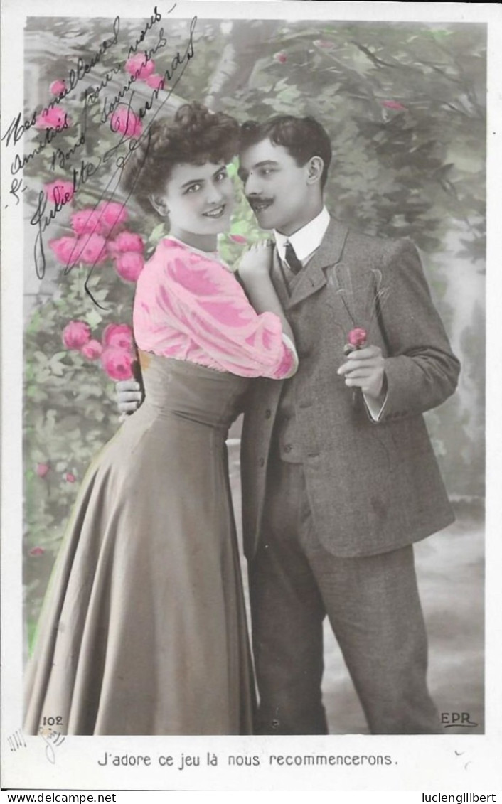 SERIE DE 4 CARTES  FANTAISIE ANNEE 1908 -  COUPLE   A BELLE LEGENDE D'AMOUR    -  CIRCULEE - Colecciones Y Lotes