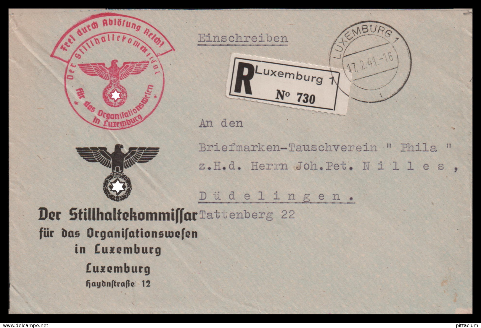 Luxemburg 1941: Brief / Frei Durch Ablösung Reich | Besatzung, Stillhaltekommissar, Tauschverein Phila | Luxembourg;Luxe - 1940-1944 Occupation Allemande