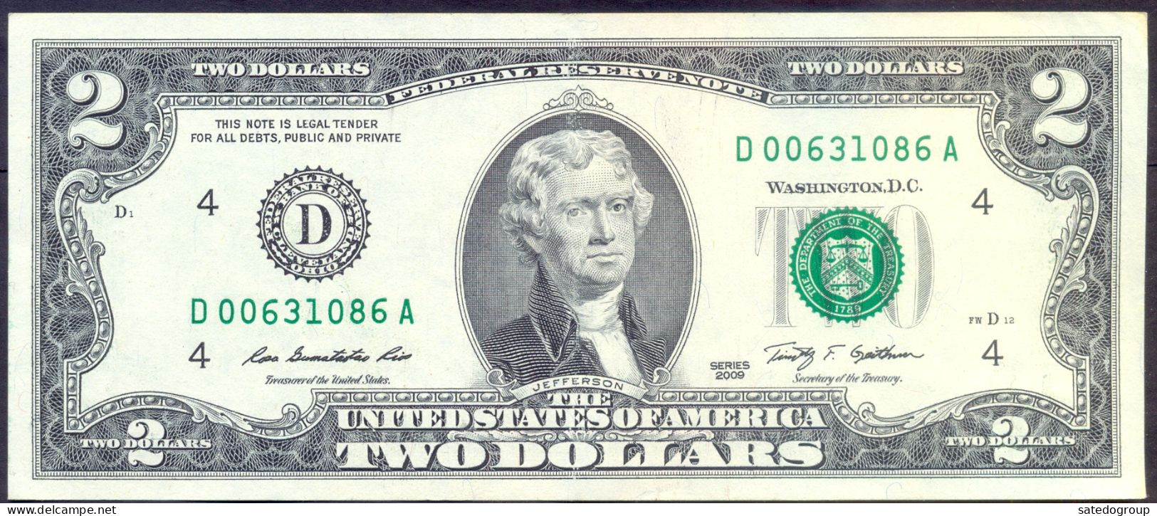 USA 2 Dollars 2009 D  - XF # P- 530A < D - Cleveland OH > - Federal Reserve Notes (1928-...)