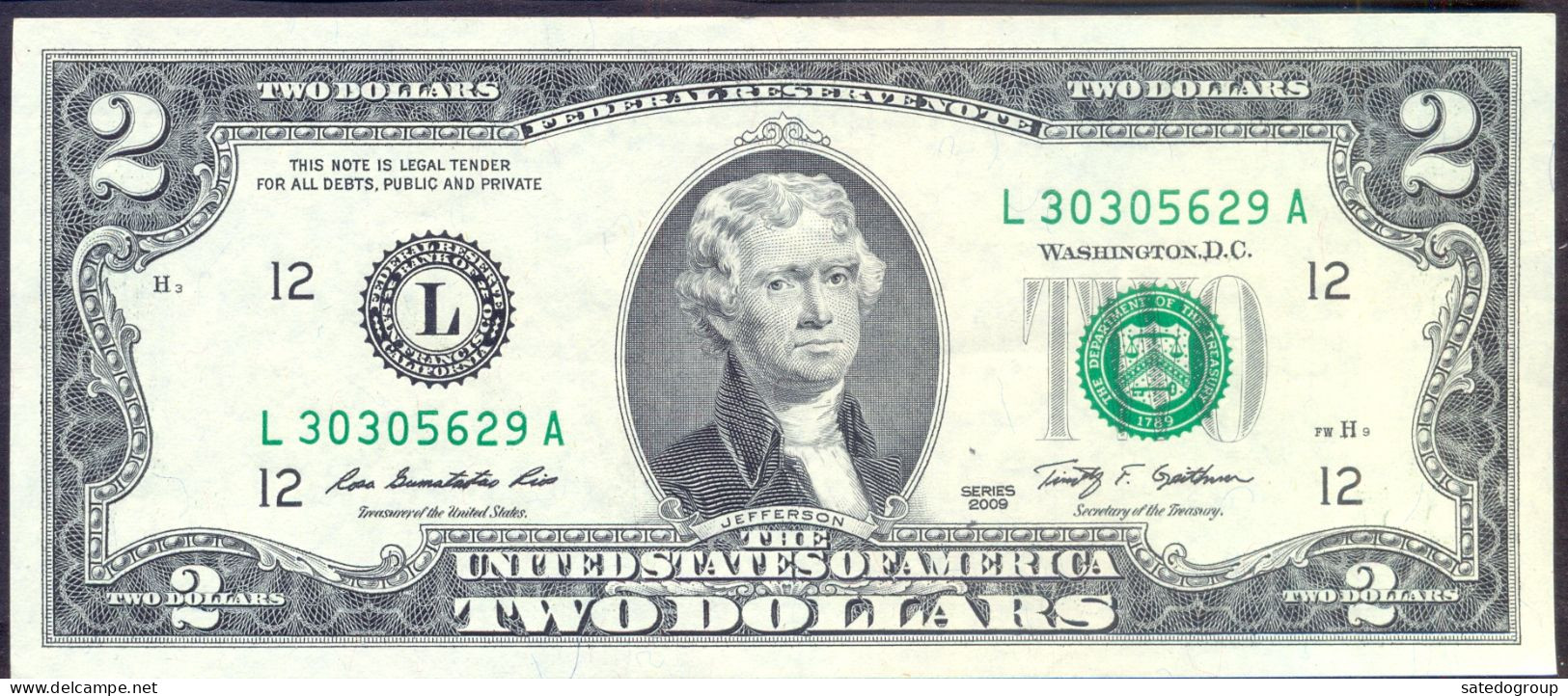 USA 2 Dollars 2009 L  - XF # P- 530A < L - San Francisco CA > - Kilowaar - Bankbiljetten