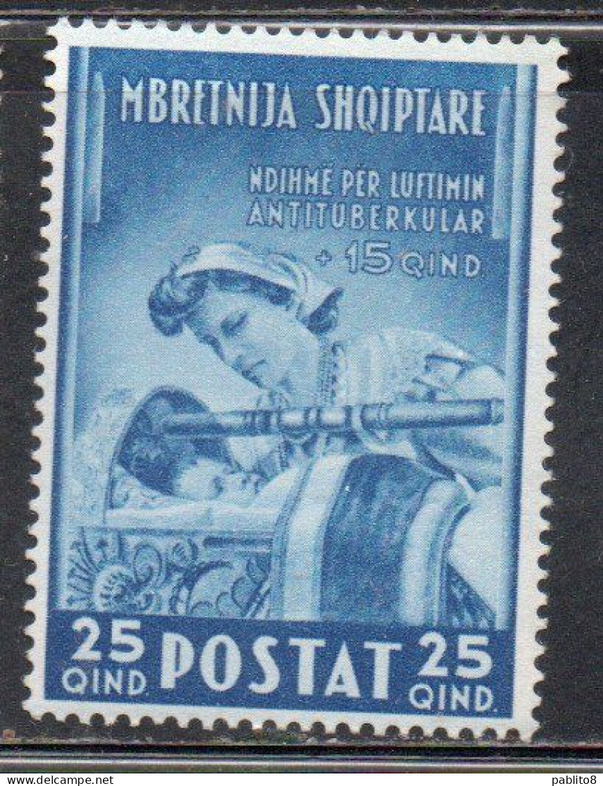 ALBANIA 1943 PRO OPERE ANTI TUBERCOLARI ANTITUBERCOLARI TUBERCOLOSI TUBERCULOSIS 25q + 15q MNH - Albanie