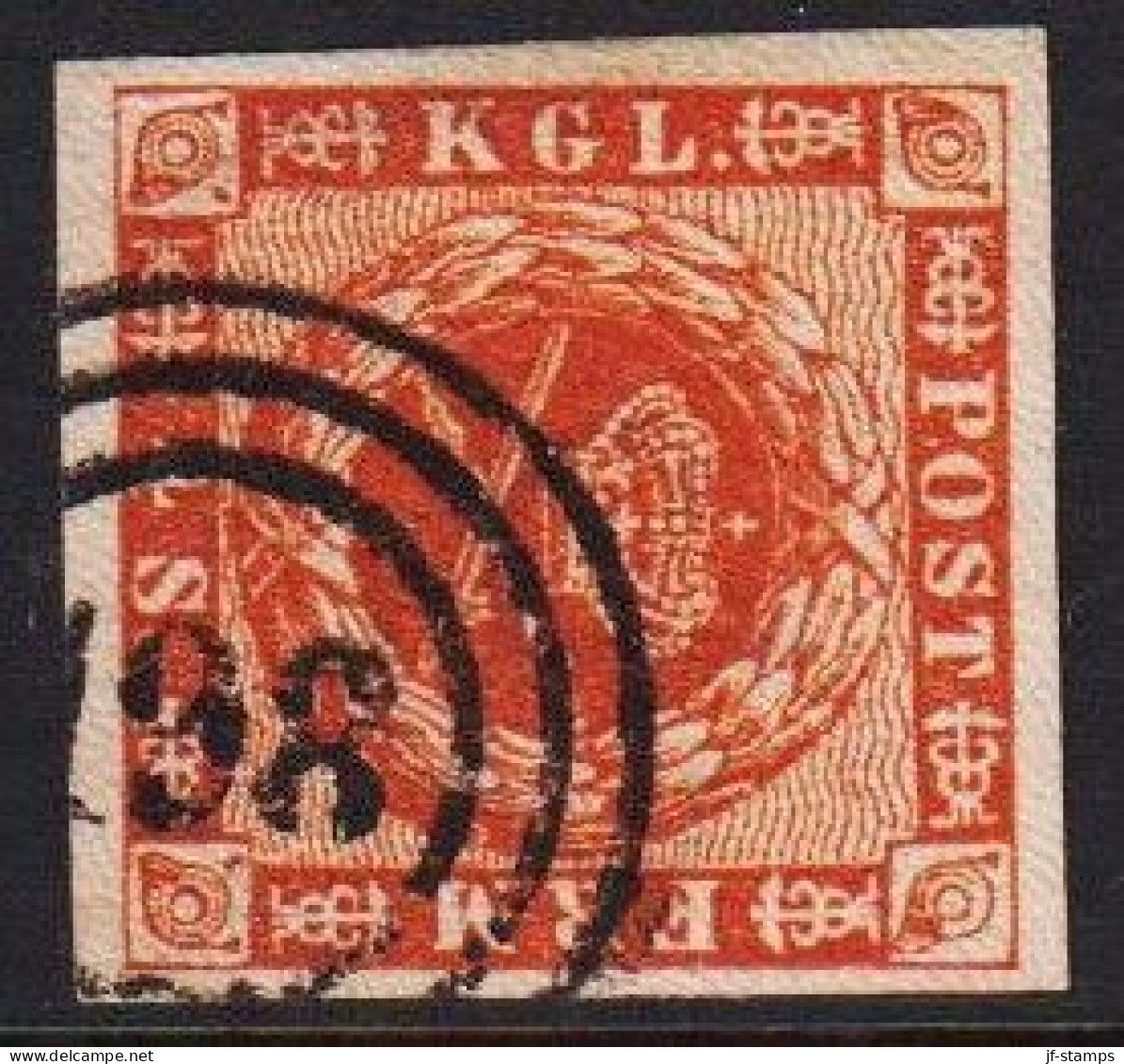 1858. DANMARK Beautiful 4 Skilling Cancelled With Nummeral Cancel 198 KØBENHAVN  STETTIN. Very Rare Nummer... - JF536969 - Gebruikt