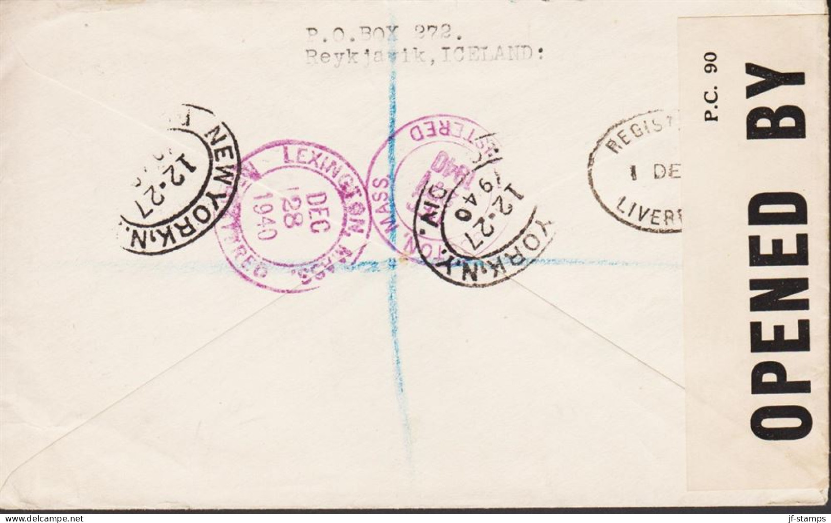 1939. ISLAND. NEW YORK WORLD FAIR. 20 + 35 + 45 AUR Overprinted 1940 On Censored Registe... (MICHEL 2018-220) - JF536975 - Lettres & Documents