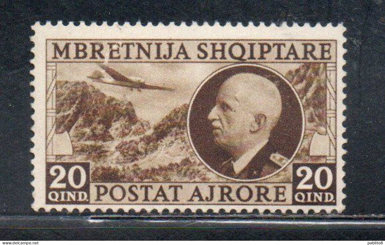 ALBANIA 1939 POSTA AEREA AIRMAIL AIR POST MAIL EFFIGIE RE VITTORIO EMANUELE III KING E PAESAGGI 20q MNH - Albania