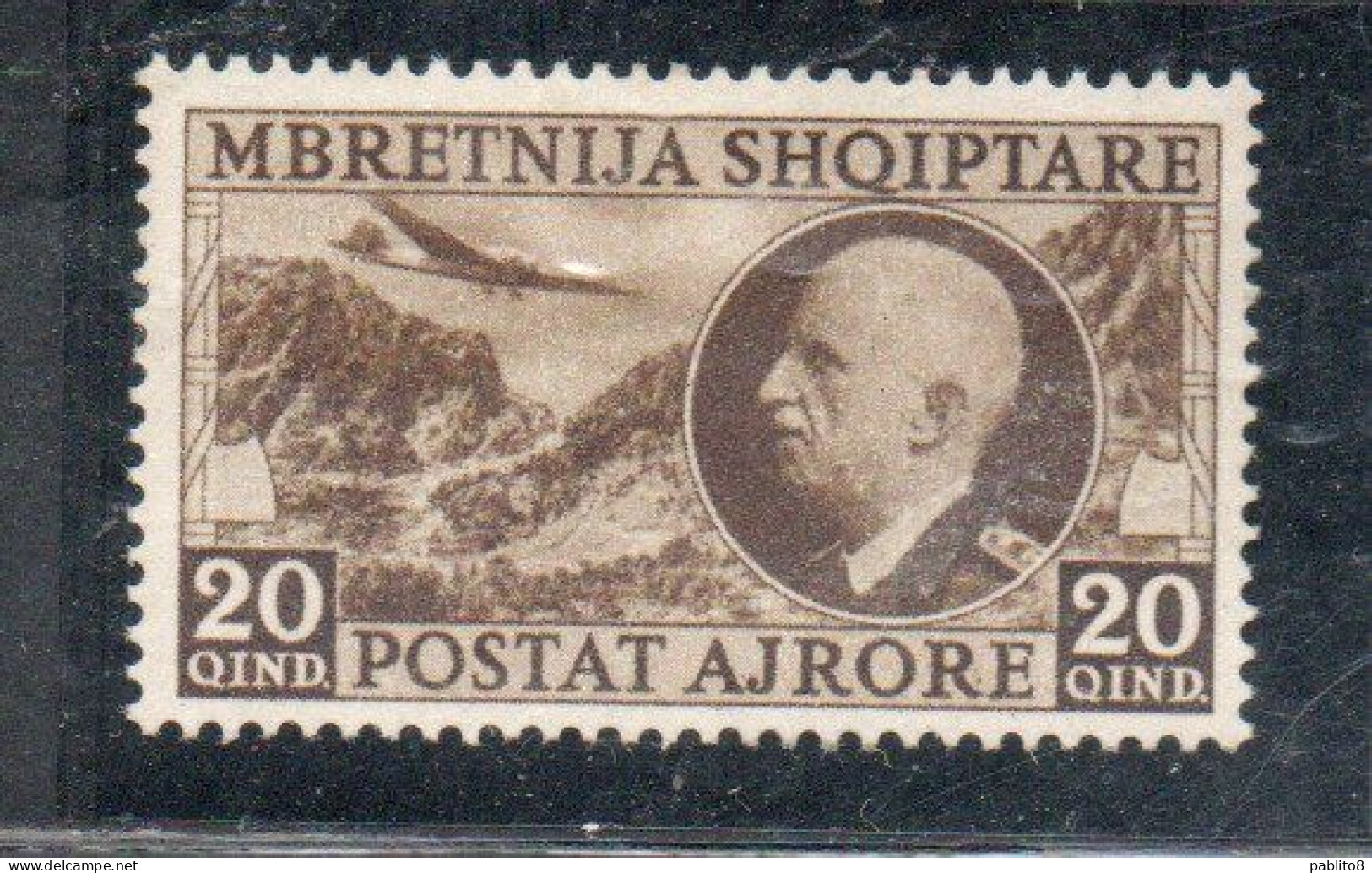 ALBANIA 1939 POSTA AEREA AIRMAIL AIR POST MAIL EFFIGIE RE VITTORIO EMANUELE III KING E PAESAGGI 20q MLH - Albanie