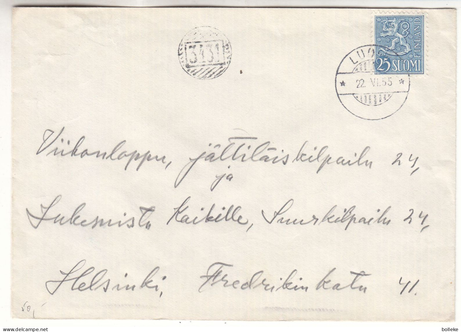 Finlande - Lettre De 1955 - Oblit Luo ... - Avec Cachet Rural 3431 - - Briefe U. Dokumente