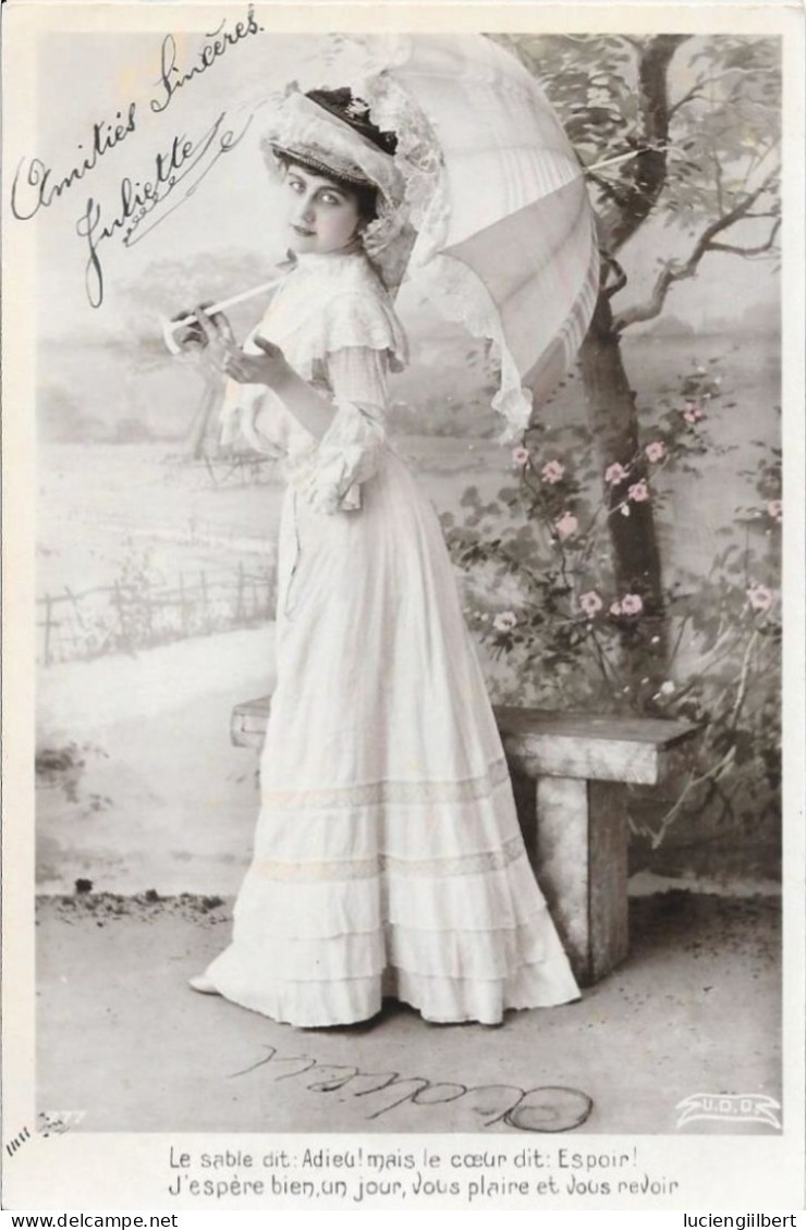 SERIE 5 CARTES  FANTAISIE ANNEE 1907/1908 -  FEMME AU PARAPLUIE   -   A LEGENDE  DECLARATION D'AMOUR   :    -  CIRCULEE - Collections & Lots