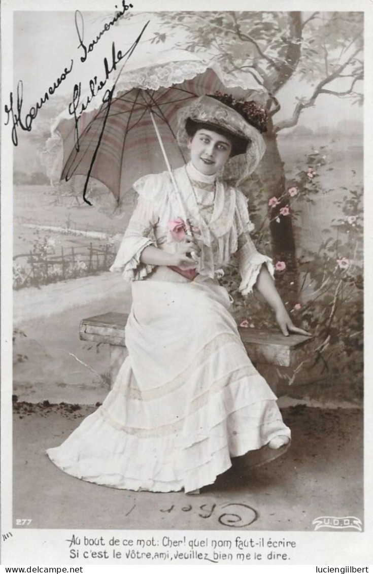 SERIE 5 CARTES  FANTAISIE ANNEE 1907/1908 -  FEMME AU PARAPLUIE   -   A LEGENDE  DECLARATION D'AMOUR   :    -  CIRCULEE - Sammlungen & Sammellose