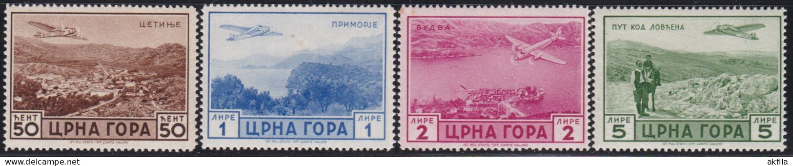 WWII Italian Occupation Of Montenegro, 1943, Airmail, 4 Values, MH(*) - Montenegro