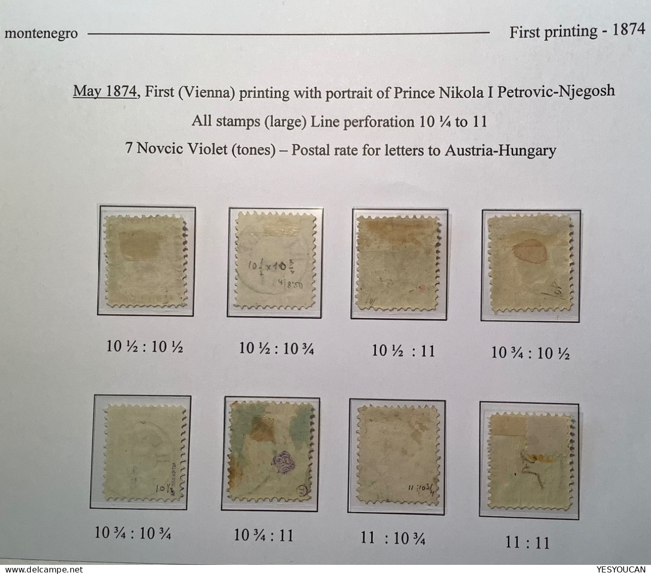 Montenegro 1874 First Printing Mi. 4 I, 8 Different ! Perforations Mint & Used Of 7 Novcic Violet Prince Nikola I - Montenegro