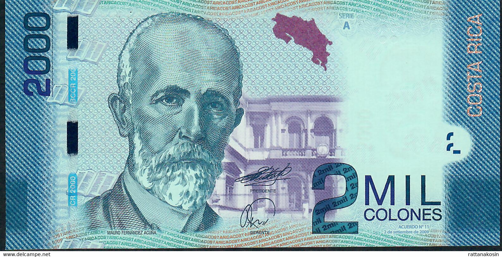 COSTA RICA P275 2000 COLONES 2009 Issued 2011 #AO  UNC. - Costa Rica