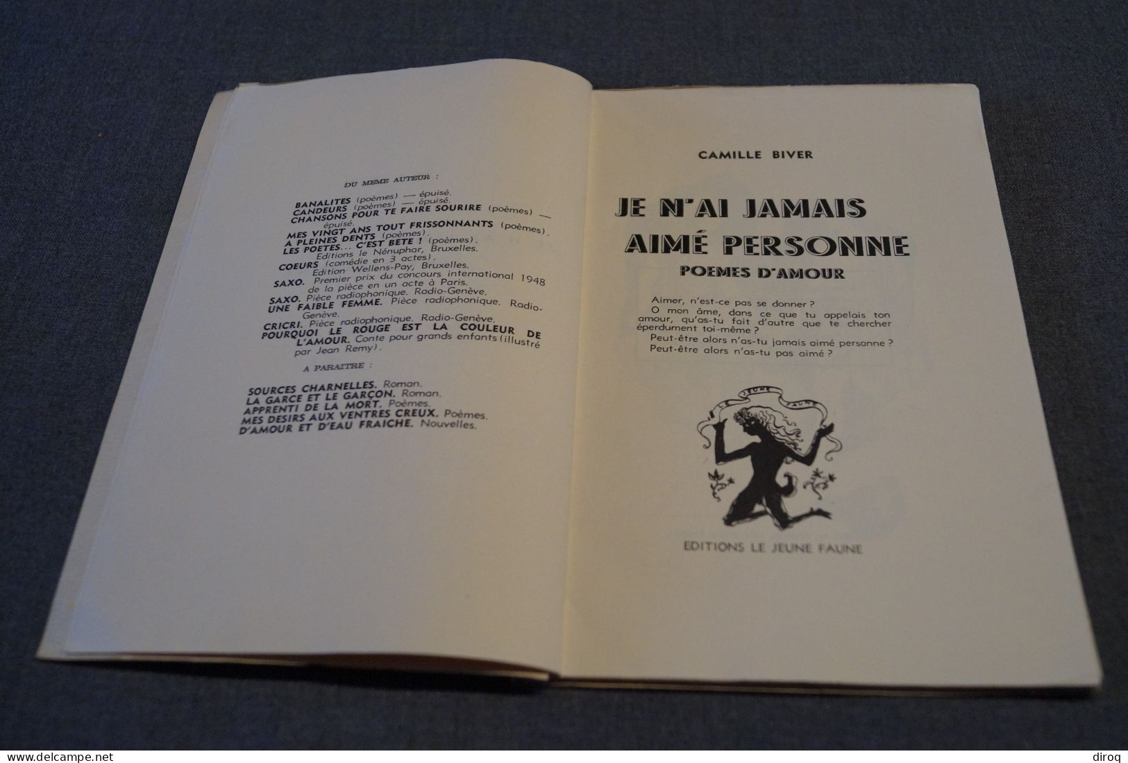 RARE,Camille Biver,Jean Remy,dédicacé,Je N'ai Jamais Aimer Personne,22,5 Cm./16 Cm.56 Pages - Schriftsteller