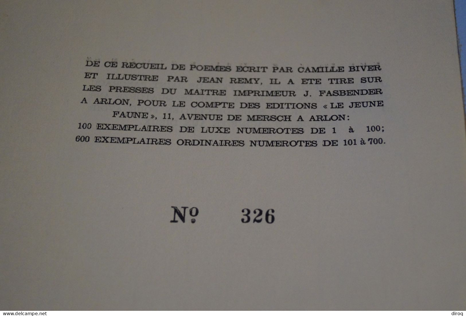 RARE,Camille Biver,Jean Remy,dédicacé,Je n'ai jamais aimer personne,22,5 Cm./16 Cm.56 pages