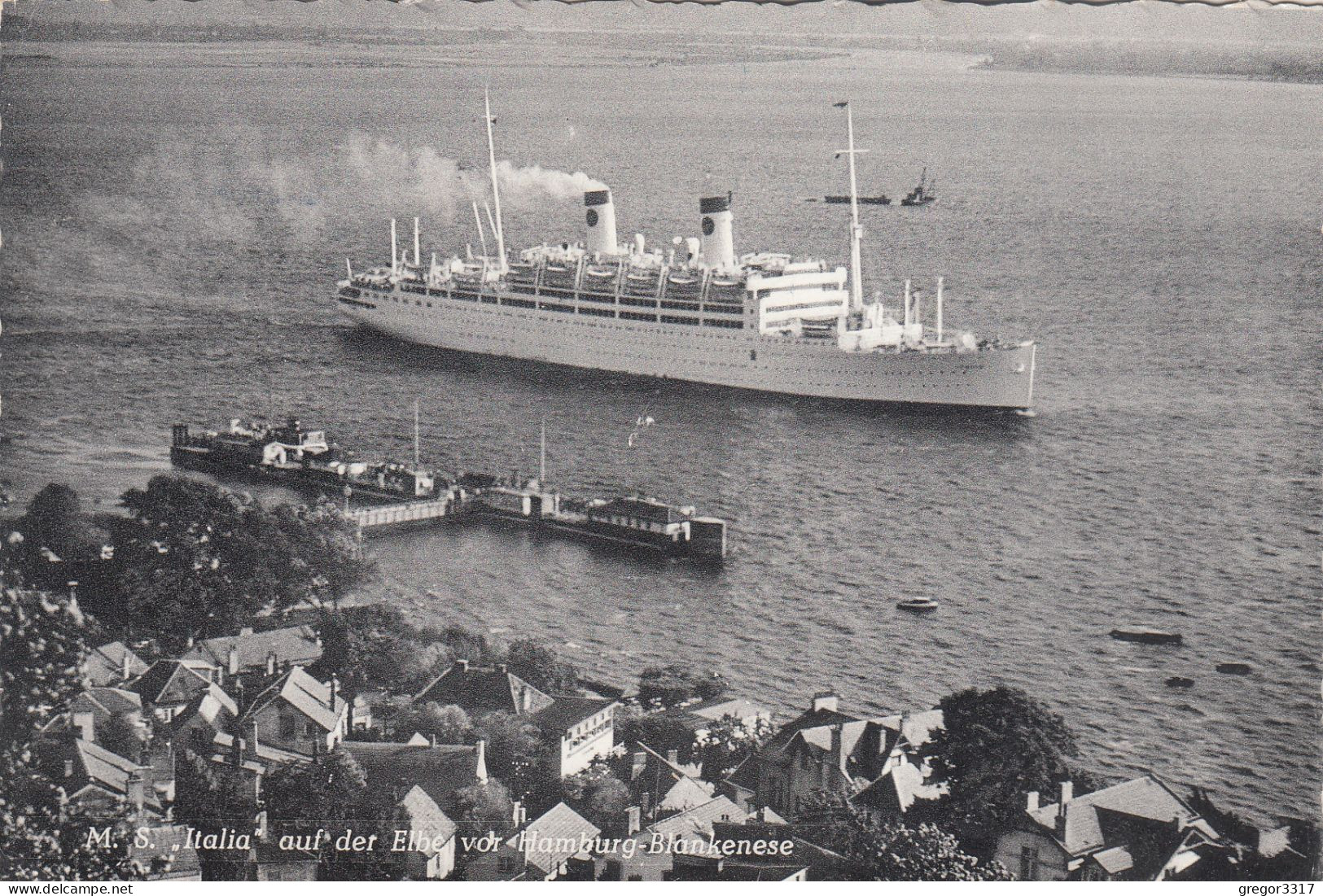 D7148) M.S. ITALIA Auf Der Elbe Vor HAMBURG BLANKENESE - Häuser U. Dampfschiff ALT 1956 - Blankenese