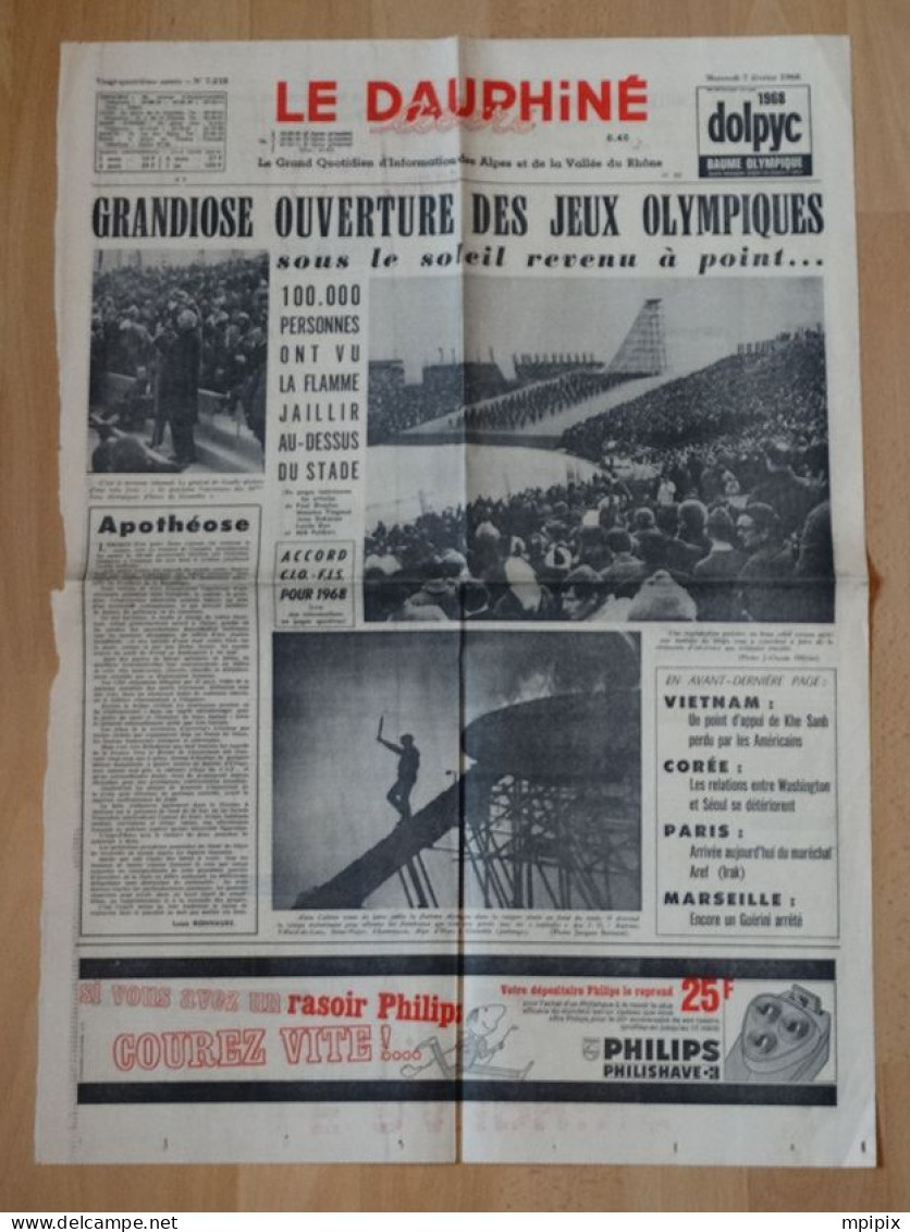 journal Dauphiné Libéré JO 68 jeux olympiques Grenoble 1968 cérémonie ouverture Killy Goitschel