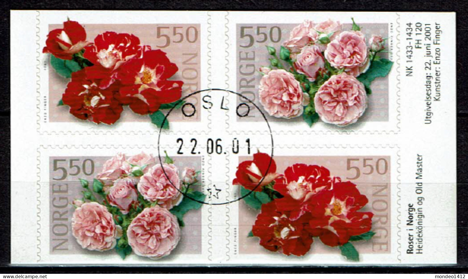 Norway 2001 - Yv.1346/1347 Mi.1392/1393 - Used - Rosen, Rozen, Roses - Bloc De 4 - Two Pairs In Block - Used Stamps