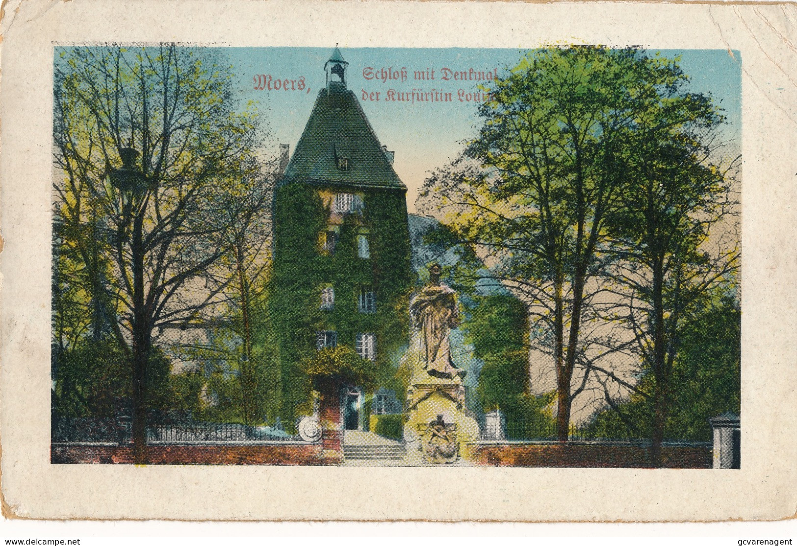 MOERS  SCHLOSS MIT DENKMAL DER STURFÜRSTIN       2 SCANS - Mörs