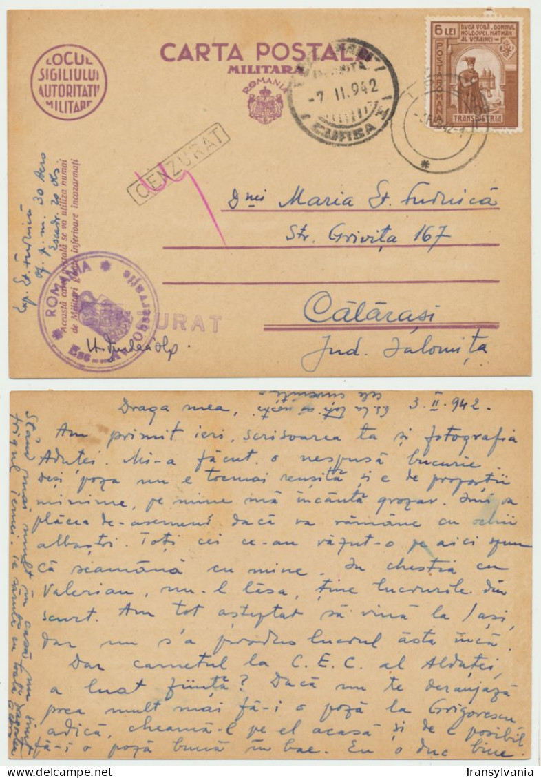 Romania Transnistria WW2 1942 Occupation Stamp Used Tiraspol Military Stationery Card With Aviation Censormark - World War 2 Letters