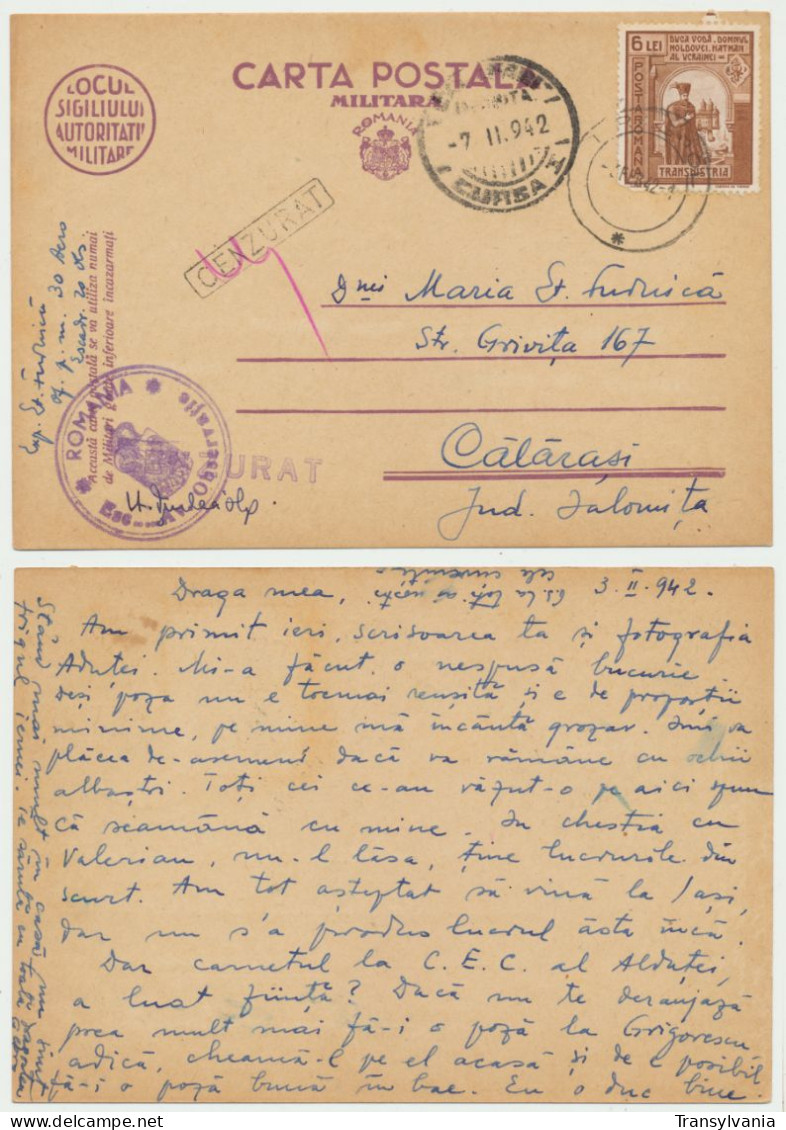 Romania Transnistria WW2 1942 Occupation Stamp Used Tiraspol Military Stationery Card With Aviation Censormark - Cartas De La Segunda Guerra Mundial